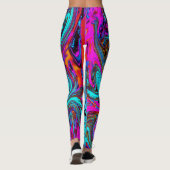 Aqua Blue und Black Groovy Abstraktes Retro Kunst, Leggings (Rückseite)