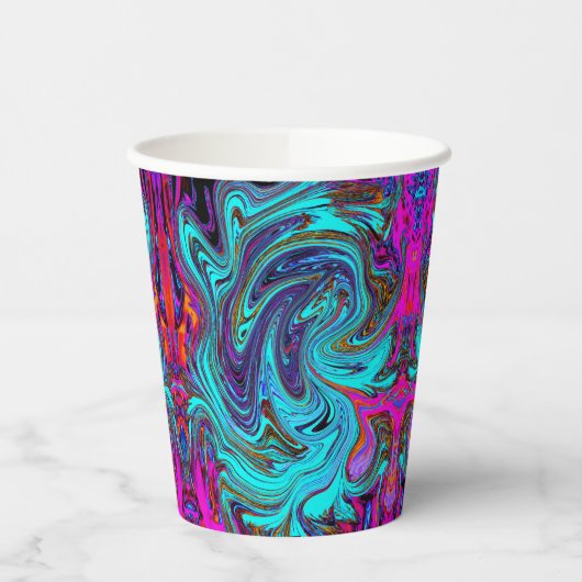 Aqua Blue und Black Groovy Abstraktes Retro Kunst, Pappbecher (Links)