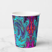 Aqua Blue und Black Groovy Abstraktes Retro Kunst, Pappbecher (Vorderseite)