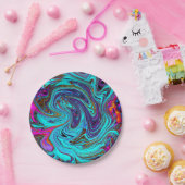 Aqua Blue und Black Groovy Abstraktes Retro Kunst, Pappteller (Party)