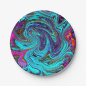 Aqua Blue und Black Groovy Abstraktes Retro Kunst, Pappteller (Vorderseite)