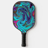 Aqua Blue und Black Groovy Abstraktes Retro Kunst, Pickleball Schläger (Rückseite)