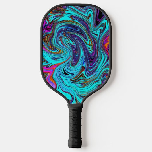 Aqua Blue und Black Groovy Abstraktes Retro Kunst, Pickleball Schläger (Rückseite)