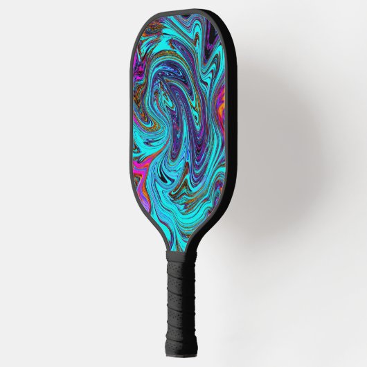 Aqua Blue und Black Groovy Abstraktes Retro Kunst, Pickleball Schläger (Links)