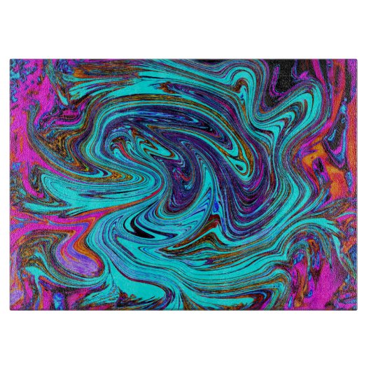 Aqua Blue und Black Groovy Abstraktes Retro Kunst, Schneidebrett (Vorderseite)