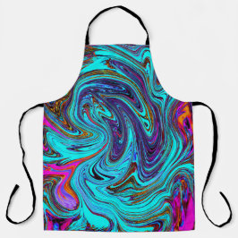 Aqua Blue und Black Groovy Abstraktes Retro Kunst, Schürze