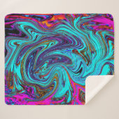 Aqua Blue und Black Groovy Abstraktes Retro Kunst, Sherpadecke (Vorderseite (Horizontal))