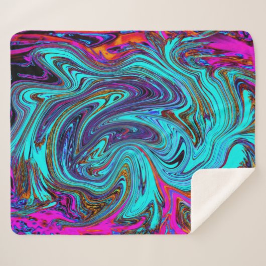 Aqua Blue und Black Groovy Abstraktes Retro Kunst, Sherpadecke (Vorderseite (Horizontal))