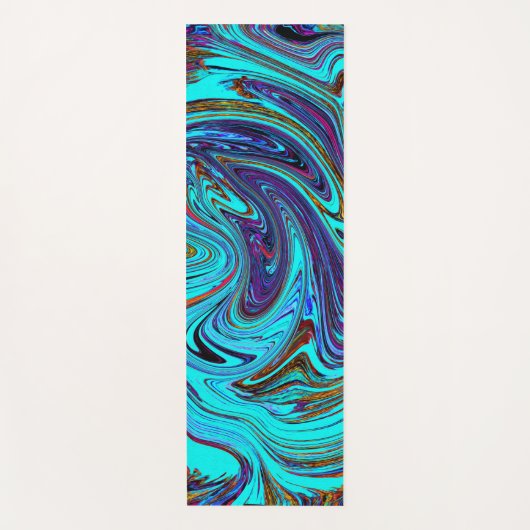 Aqua Blue und Black Groovy Abstraktes Retro Kunst, Yogamatte (Vorderseite)