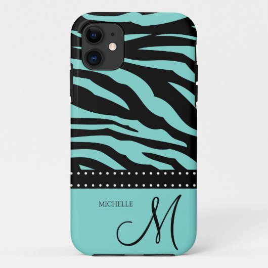 Aqua Blue und Black Zebra Muster Case-Mate iPhone Hülle (Rückseite)