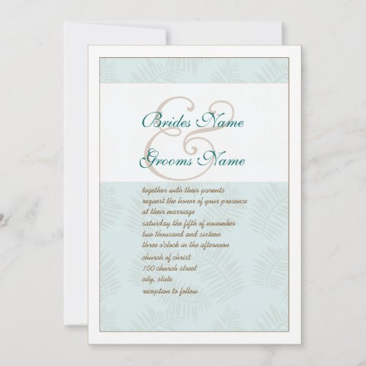 Aqua Blue und Brown Blätter Hochzeit Einladung (Vorderseite)