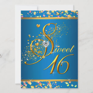 Aqua Blue und Gold 16 . Geburtstag Party Einladung