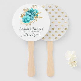 Aqua Blue und Gold Floral Wedding Fächer