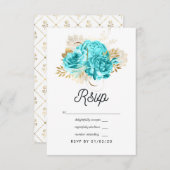 Aqua Blue und Gold Floral Wedding RSVP Karte (Vorne/Hinten)