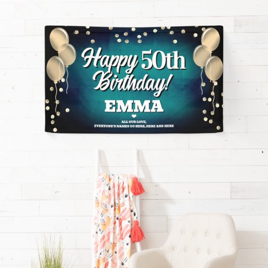 Aqua Blue und Gold Happy Birthday Banner (Insitu)
