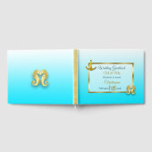 Aqua Blue und Gold Heart Wedbook Gästebuch (Voll)