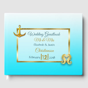 Aqua Blue und Gold Heart Wedbook Gästebuch