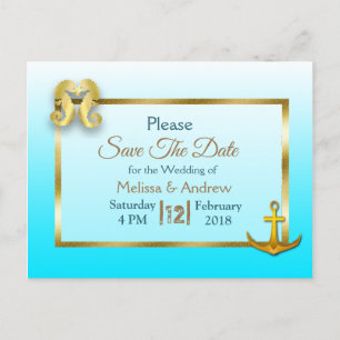 Aqua Blue und Gold Save the Date Postkarten