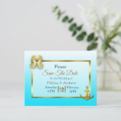 Aqua Blue und Gold Save the Date Postkarten (Stehend Vorderseite)