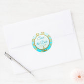 Aqua Blue und Gold Seepferd Save the Date Stickers (Umschlag)