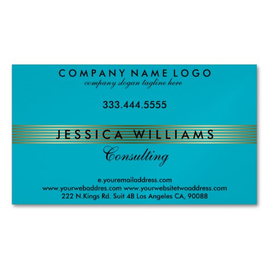 Aqua Blue und Gold Streifen Muster Magnetische Visitenkarte (Vorderseite)