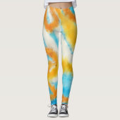 Aqua Blue und Gold Wasserfarben Leggings (Vorderseite)