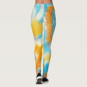 Aqua Blue und Gold Wasserfarben Leggings (Rückseite)