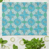 Aqua Blue und Green Geometric Tiled Pattern Handtuch (Gefaltet)