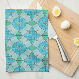 Aqua Blue und Green Geometric Tiled Pattern Handtuch