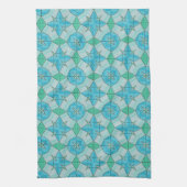 Aqua Blue und Green Geometric Tiled Pattern Handtuch (Vertikal)