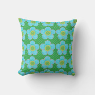 Aqua Blue und Green Punkte Digitale Blume Kissen