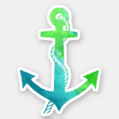 Aqua Blue und Green Watercolor Anchor Nautic Aufkleber (Vorderseite)