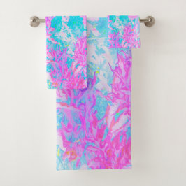 Aqua Blue und Hot Pink Hydrangea Landschaft Badhandtuch Set