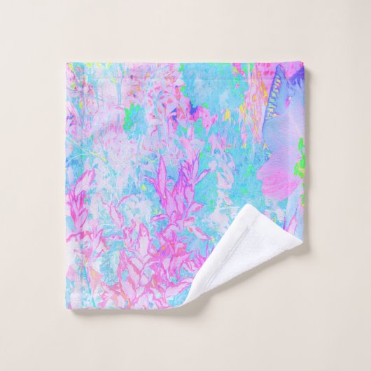 Aqua Blue und Hot Pink Hydrangea Landschaft Badhandtuch Set (Waschlappen)