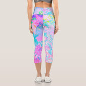 Aqua Blue und Hot Pink Hydrangea Landschaft Capri Leggings (Rückseite)