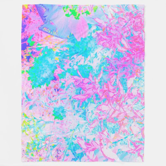 Aqua Blue und Hot Pink Hydrangea Landschaft Fleecedecke (Vorderseite)