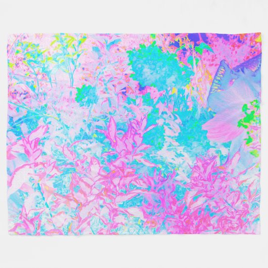 Aqua Blue und Hot Pink Hydrangea Landschaft Fleecedecke (Vorderseite (Horizontal))