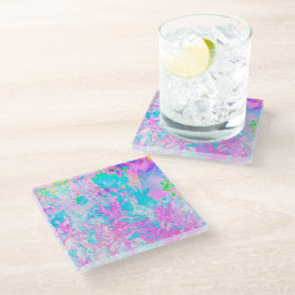 Aqua Blue und Hot Pink Hydrangea Landschaft Glasuntersetzer