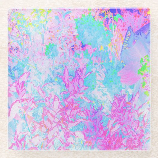 Aqua Blue und Hot Pink Hydrangea Landschaft Glasuntersetzer (Vorderseite)