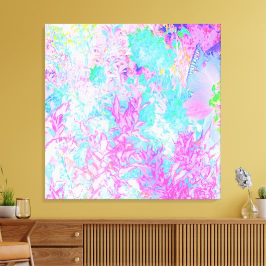 Aqua Blue und Hot Pink Hydrangea Landschaft Leinwanddruck (Insitu (Wohnzimmer))
