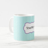 Aqua Blue und Lavender Lila Zickzack Name Kaffeetasse (Vorderseite Links)