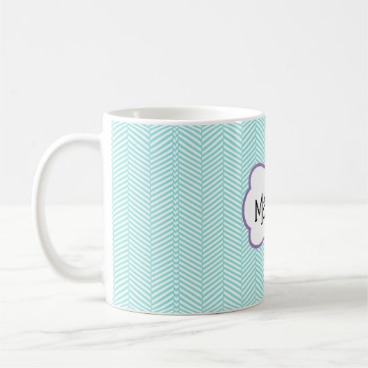 Aqua Blue und Lavender Lila Zickzack Name Kaffeetasse (Links)
