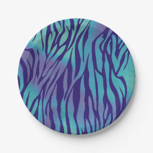Aqua Blue und Lila Zebrastreifen Pappteller