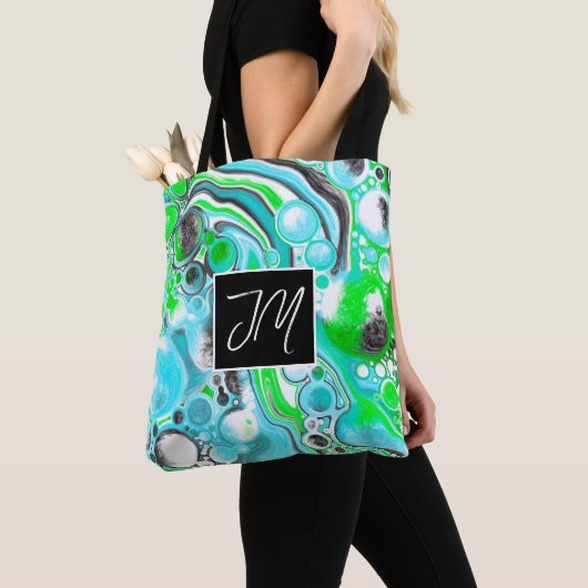Aqua Blue und Lime Green Bubbles Tasche (Von Nahem)