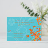Aqua Blue und Orange Abstrakt Floral Response Card RSVP Karte (Stehend Vorderseite)