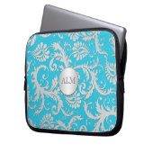Aqua Blue und Silver Damask Laptop-Sieb Laptopschutzhülle (Vorderseite Links)