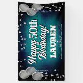 Aqua Blue und Silver Happy Birthday Banner (Vertikal)