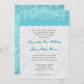 Aqua Blue und Silver Wedding Lace V200 Einladung (Vorne/Hinten)