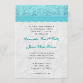 Aqua Blue und Silver Wedding Lace V200 Einladung