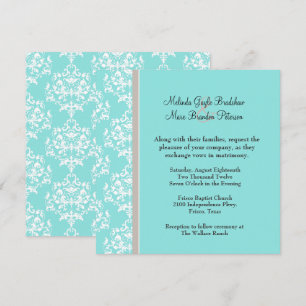 Aqua Blue und Taupe Damask Einladung